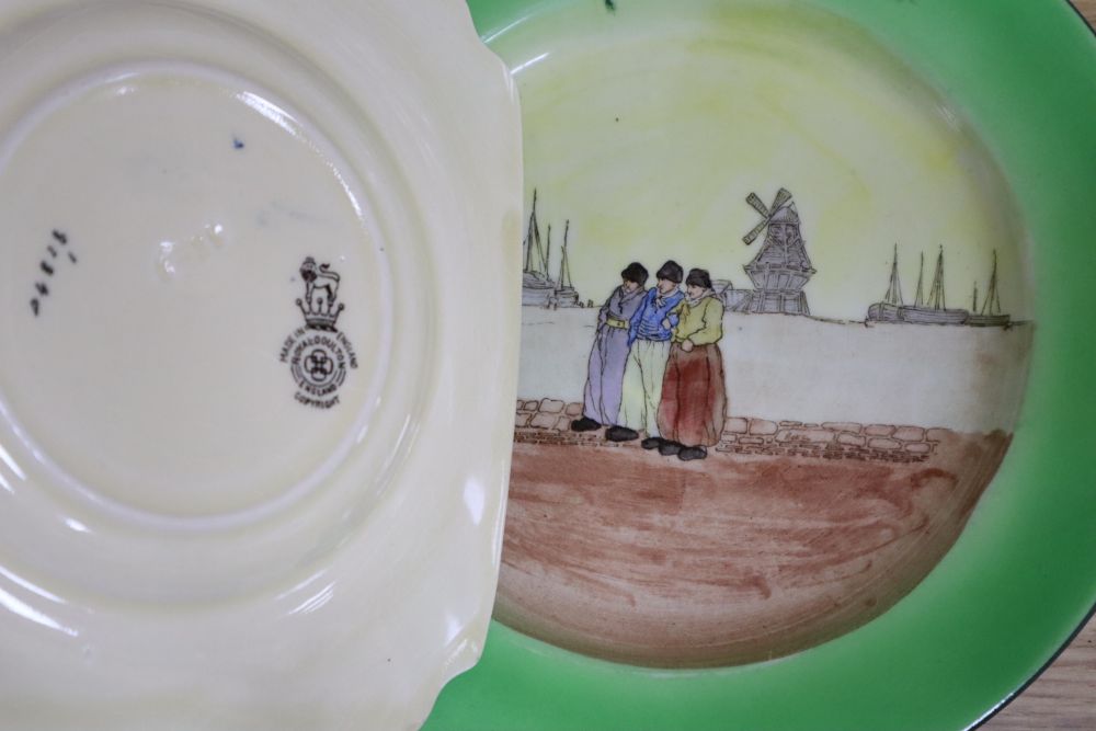 A small collection of Royal Doulton Dutch Harlem seriesware and five white-glazed jelly moulds,